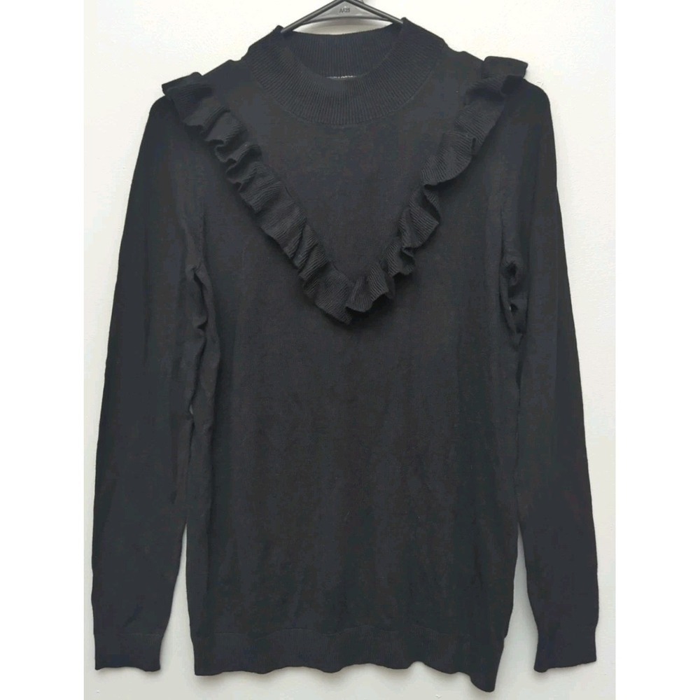 A4 NWT Esmara Black Long Sleeve Ruffle Front Sweater Women's Sz Small (4/6)